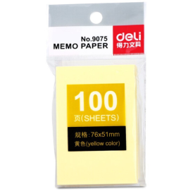 得力 deli 9075 便利贴/便签纸/报事贴/易事贴/百事贴 黄色 51x76mm