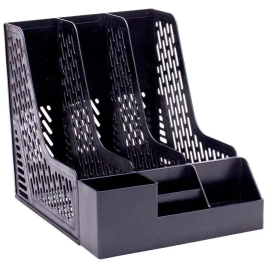 得力 deli  带笔筒多功能三联文件框/文件筐/文件架  78980  (蓝色、黑色、灰色)