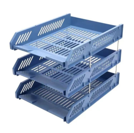 红杰 H439牢固耐用三层文件座 自由拆组三层文件盘/文件框 蓝色