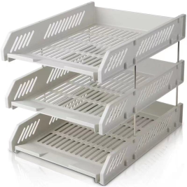 得力 deli 9209 牢固耐用三层文件座 自由拆组三层文件盘/文件框 灰色