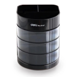 得力 deli 三层多功能笔筒/桌面收纳盒 9147（黑色/灰色）