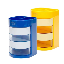 得力 deli 四层彩色办公笔筒 桌面收纳盒 （蓝色/黄色） 904