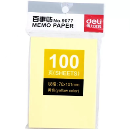 得力 deli 9077 便利贴/便签纸/报事贴/易事贴/百事贴 黄色 76x101mm