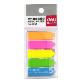 得力 deli 5色荧光膜指示标签贴 43*12mm箭头款分类索引便利贴记事贴 9064