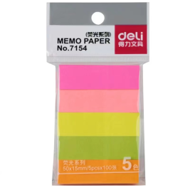 得力 deli 报事贴 便条纸/便利贴/便签纸/荧光指示标签 7154 50*15mm*5 (混色) 100张/条 5条/包