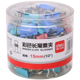 得力 deli 彩色筒装长尾夹 燕尾夹 8556 15mm 60个/筒