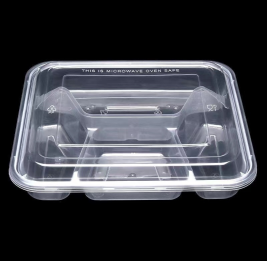 国产 PP一次性餐盒带盖四格 900ml 21*18.7*4.2cm (透明) 150套/箱