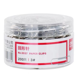 得力 deli 回形针 0037 29mm 3# 200枚/筒 镀镍回形针 金属曲别针