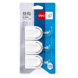 得力 deli 白色U型活动强力粘钩 挂钩 3只装 19351 承重1kg