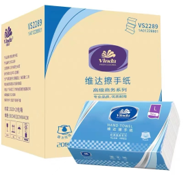 维达 vinda 商用单层三折擦手纸(L码)菠萝粒压花 VS2289 208×226mm 200抽×20包/箱