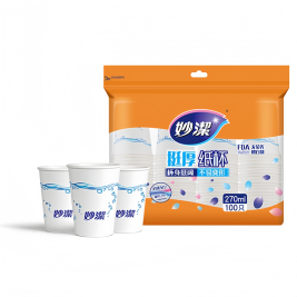 妙洁 加厚一次性纸杯 9盎司 270ml（白色）100个/包