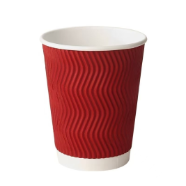 日通 一次性纸杯 咖啡杯 双层瓦楞杯 270ml 8盎司 (红色) 100只/袋 无盖 (单位：袋)