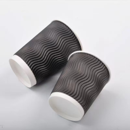 日通 一次性纸杯 咖啡杯 双层瓦楞杯 400ml 14盎司 (黑色) 100只/袋 无盖 (单位：袋)