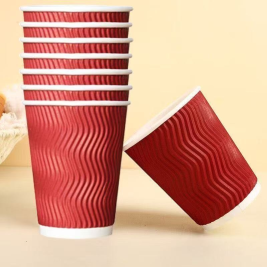 日通 一次性纸杯 咖啡杯 双层瓦楞杯 400ml 14盎司 (红色) 100只/袋 无盖 (单位：袋)