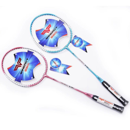国产羽毛球拍双拍耐用型球拍2支装单拍初学健身套装初级 耐打双线蓝色