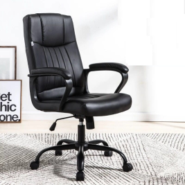 办公椅皮艺电脑椅中背班椅会议椅人体工学升降转椅老板椅黑色